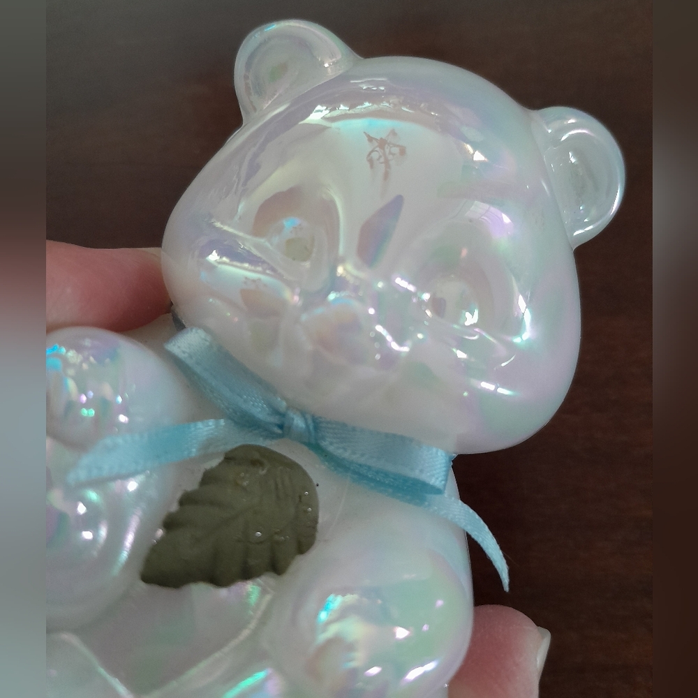 Fenton Iridescent Opalescent Art Glass Bear W/Blue Bow - Picture 4 of 4